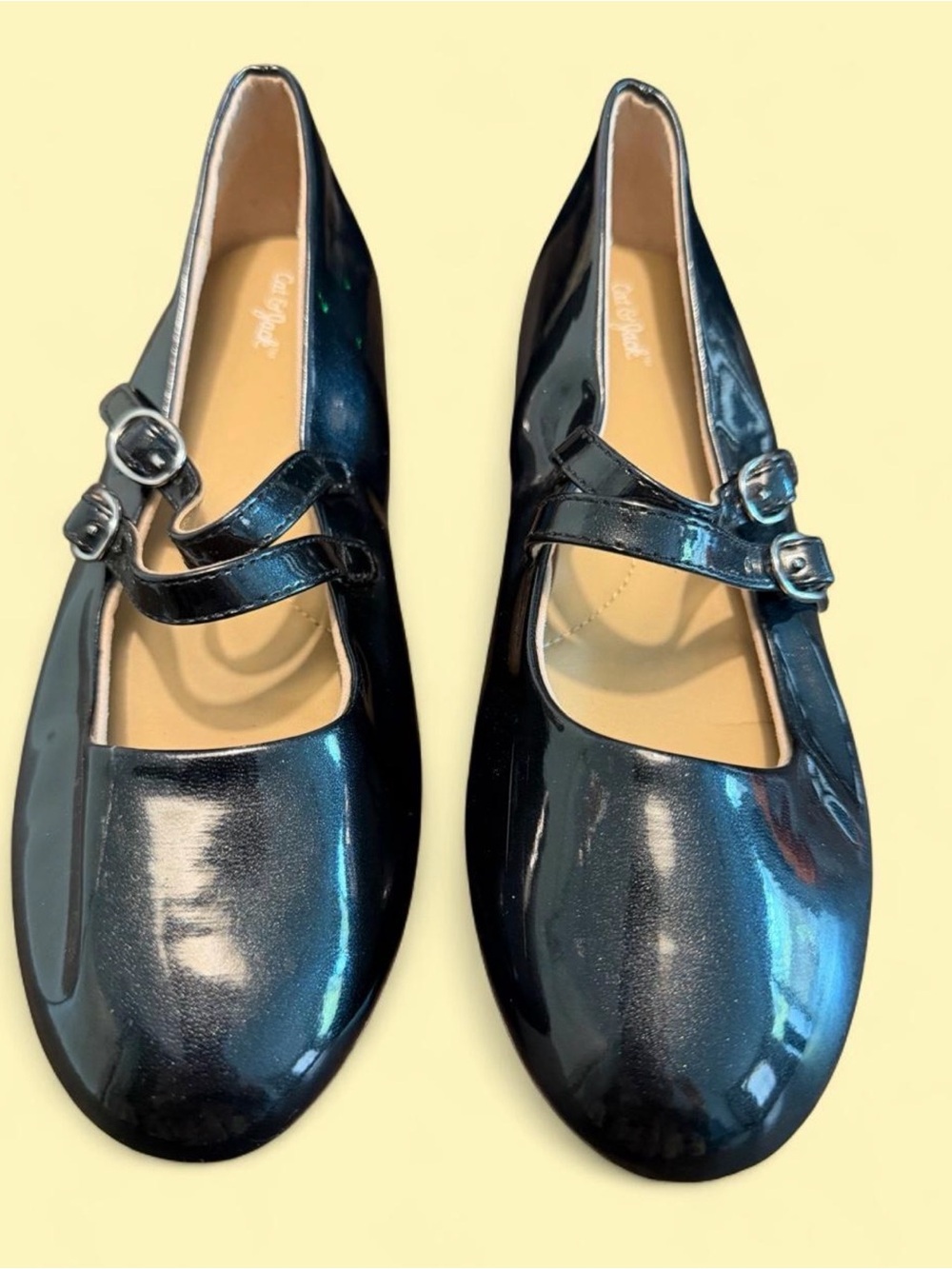 Cat & Jack Girls Double-Strap Mary Jane Shoes Blue-Black Patent Ballet